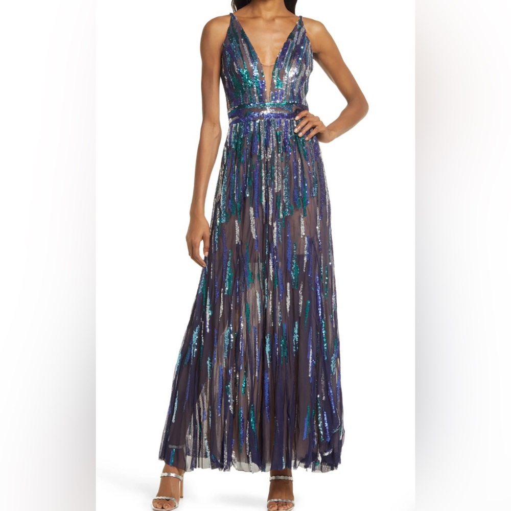 Dress the Population Samira sequin dress in Navy Multi color - size small